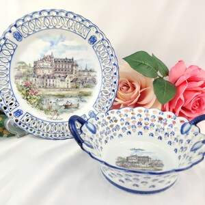 Vintage Basket, Porcelain Basket and Plate Set, NEM, French Decor Plate