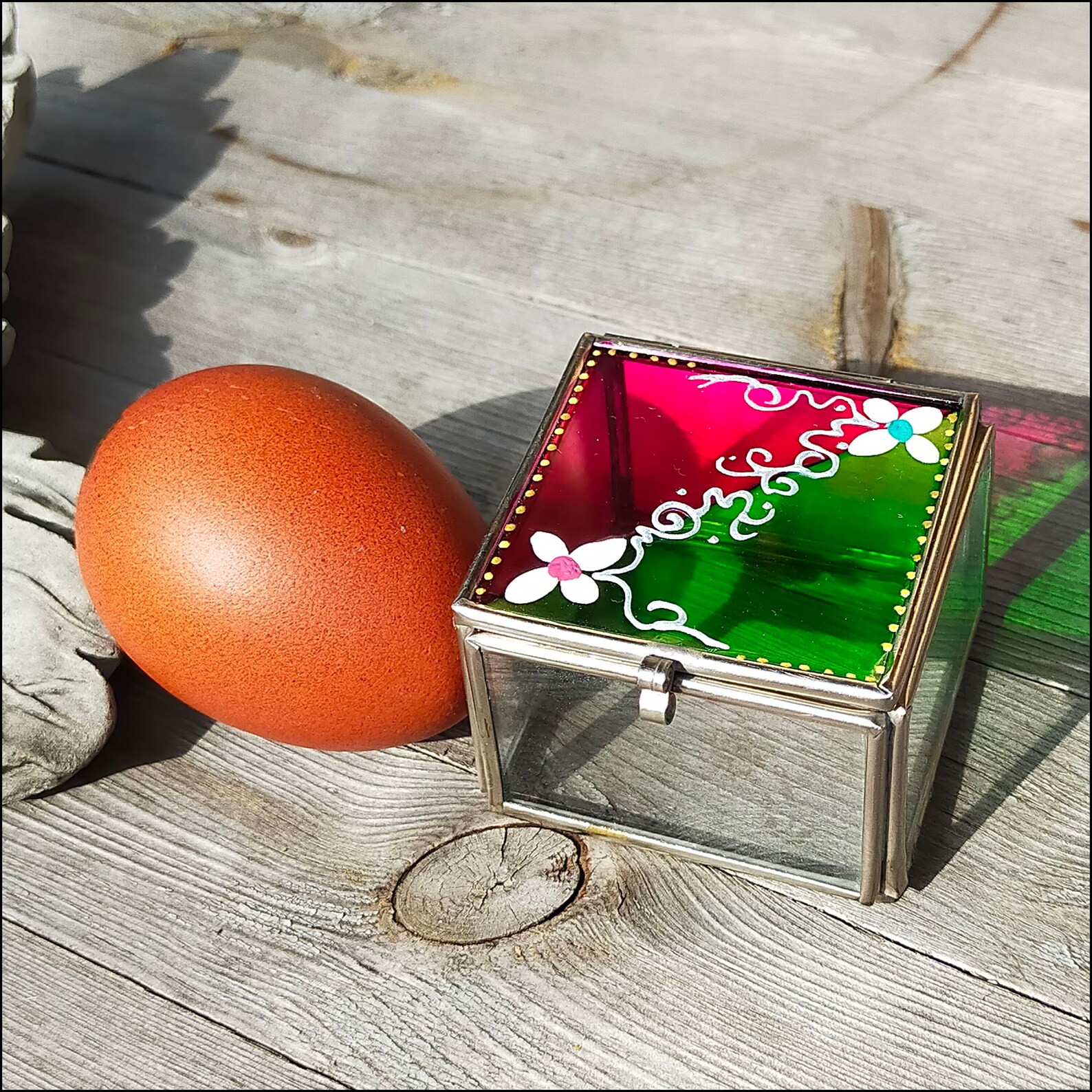 Pretty Painted Glass Memory Box With Lid Small Clear Box for Etsy