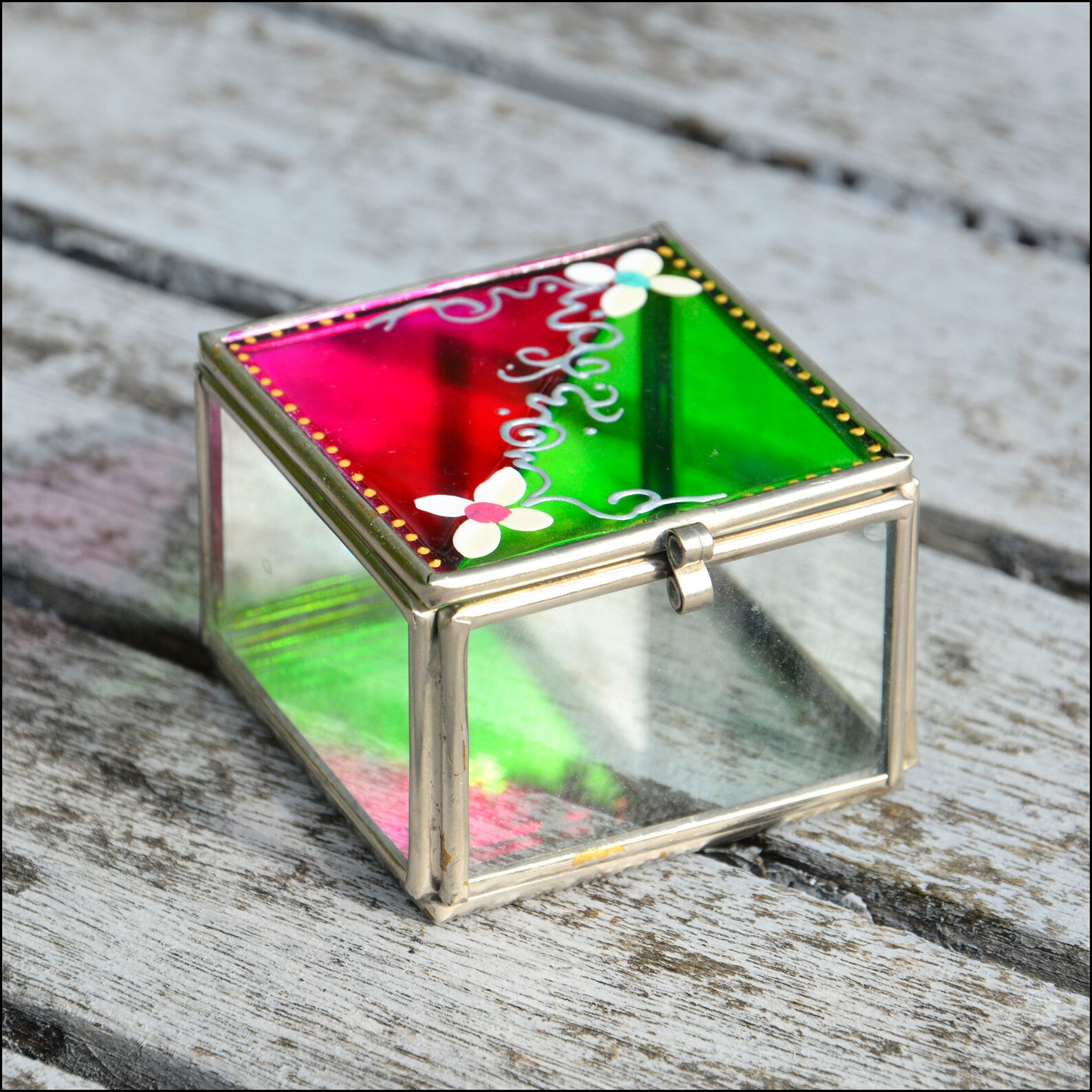 Pretty Painted Glass Memory Box With Lid Small Clear Box for Etsy
