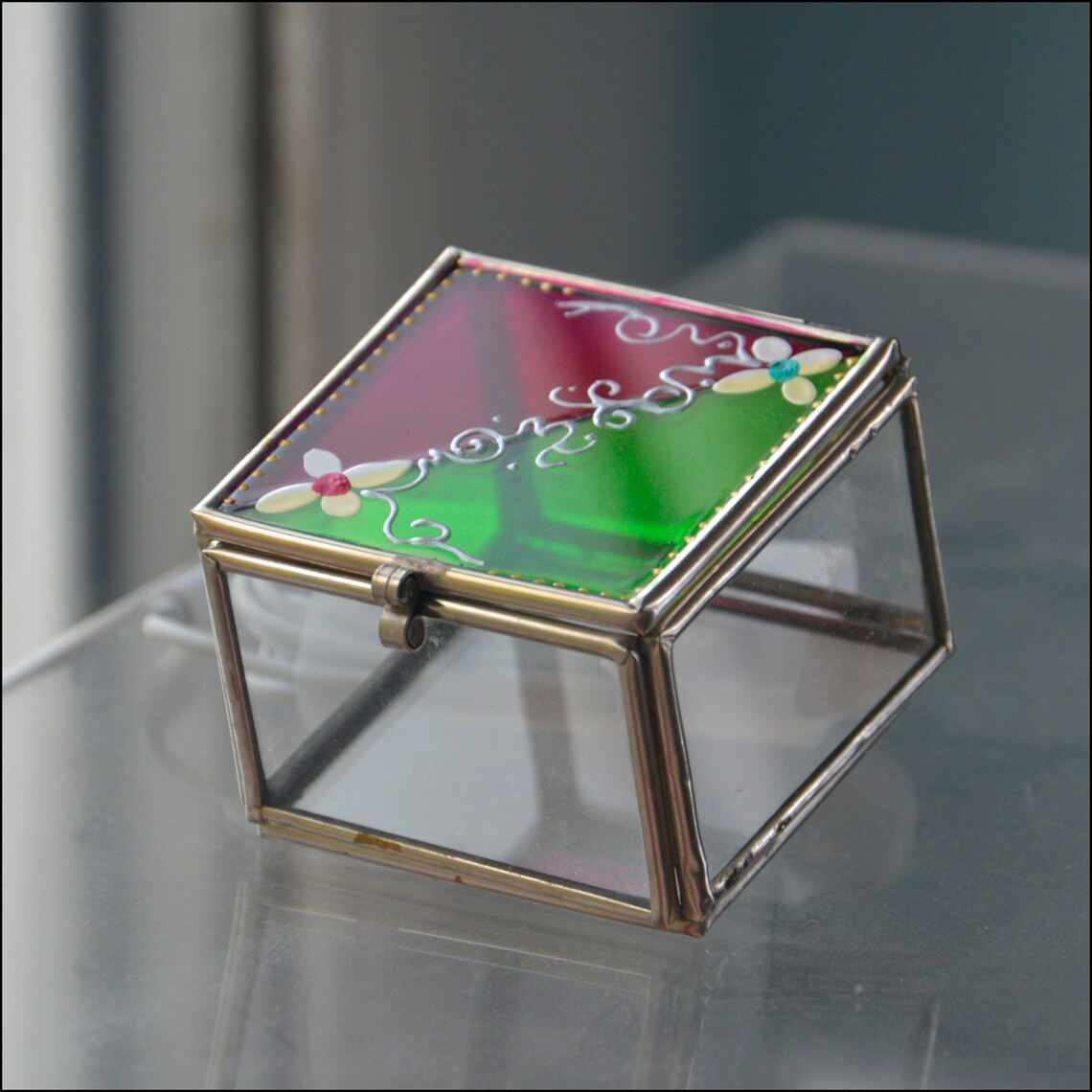Pretty Painted Glass Memory Box With Lid Small Clear Box for Etsy