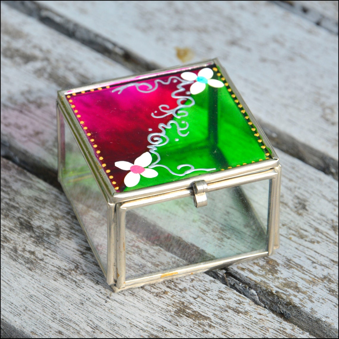 Pretty Painted Glass Memory Box With Lid Small Clear Box for Etsy