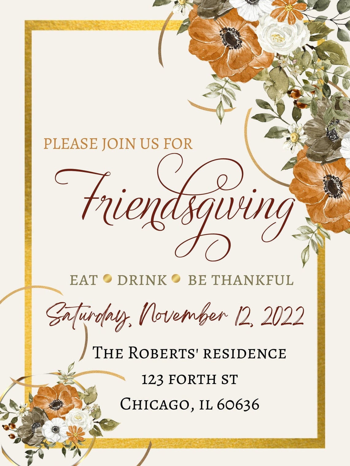 FRIENDSGIVING DINNER INVITATION. 5X7 Editable Template - Etsy
