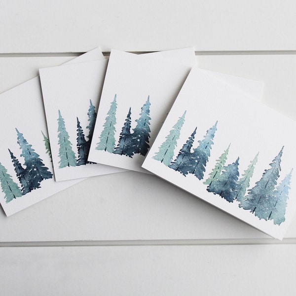 Watercolor Cards, Blank Greeting Cards, Note Cards,  "Blue Spruce" Blank Cards with Envelopes