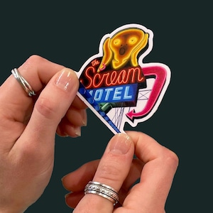 Adesivo Scream Motel, Resistente all'acqua, Adesivo di storia dell'arte, Edvard Munch, L'urlo, Regalo unico e divertente, Arte di Ben Steele, Regalo per un collega