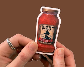 Spaghetti Western Sauce Sticker, Water Resistant, Funny Sticker, Western Theme, Fun-Unique Gift, Ben Steele Art, Coworker gift