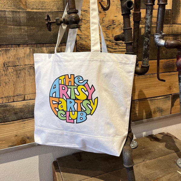 The Artsy Fartsy Club Tote Bag, large heavy canvas art bag, reusable shopping bag