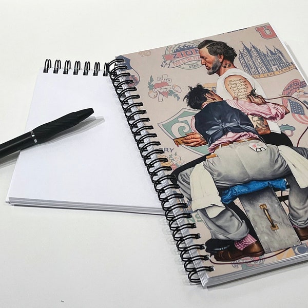 Mormon Rockwell Notebook, soft spiral notebook, writing journal, blank pages sketchbook, tattoo journal, Brigham Young, LDS study journal