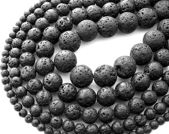 Lava beads, Black lava beads, natural stone beads, black volcanic rock lava gemstone, lava rock beads, 15" 4mm, 6mm, 8mm