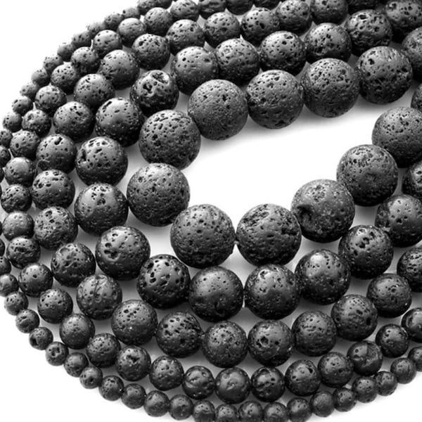 Lava beads, Black lava beads, natural stone beads, black volcanic rock lava gemstone, lava rock beads, 15" 4mm, 6mm, 8mm