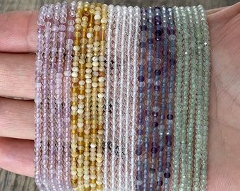 Natural Gemstone Faceted Rondelle Beads, Rondelle Pink amethyst Beads, Faceted prehnite Beads, Yellow Opal Beads, Fluorite Beads