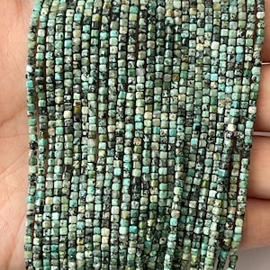 Contas de cubo de turquesa africana, pequenas contas de pedras preciosas, contas de turquesa africana 2,5 mm 1 fio 15”