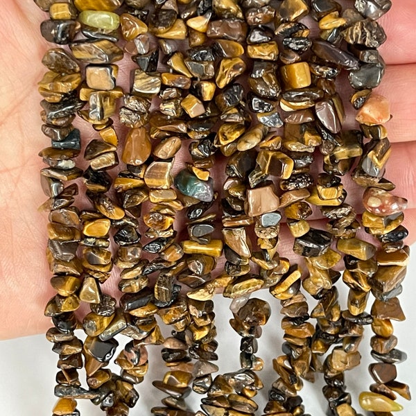 Tigerauge Chip Perlen ca 5-8mm, Free Form Edelstein Perlen, Chip Perlen, Tigerauge Perlen 1 Strang 82cm
