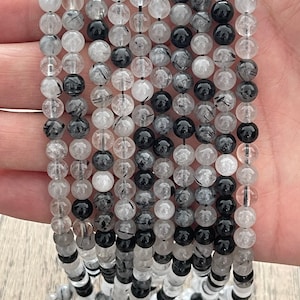 Black Rutilated beads, Gemstone Beads, 4mm 6mm 8mm Black Rutilated beads, 1 strand 15”