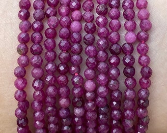 Piccole perline di rubino sfaccettato, perline di pietre preziose piccole, 2mm, 3mm, 4mm perline di rubino rosa, 1 filo 15"