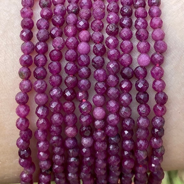 Small Faceted Ruby beads, Small Gemstone Beads, 2mm, 3mm, 4mm Pink Ruby beads, 1 strand 15”