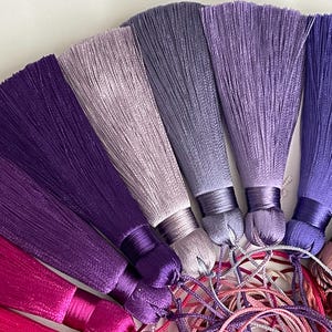 Handmade fine threads tassels, High quality tassels with cord, 8cm silky tassels, Mala tassels, cushion tassels, 8cm rayon silk tassels image 5