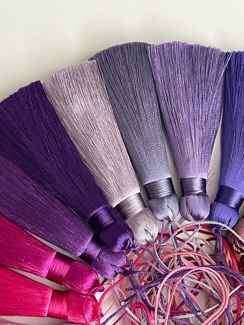 Handmade fine threads tassels, High quality tassels with cord, 8cm silky tassels, Mala tassels, cushion tassels, 8cm rayon silk tassels image 5