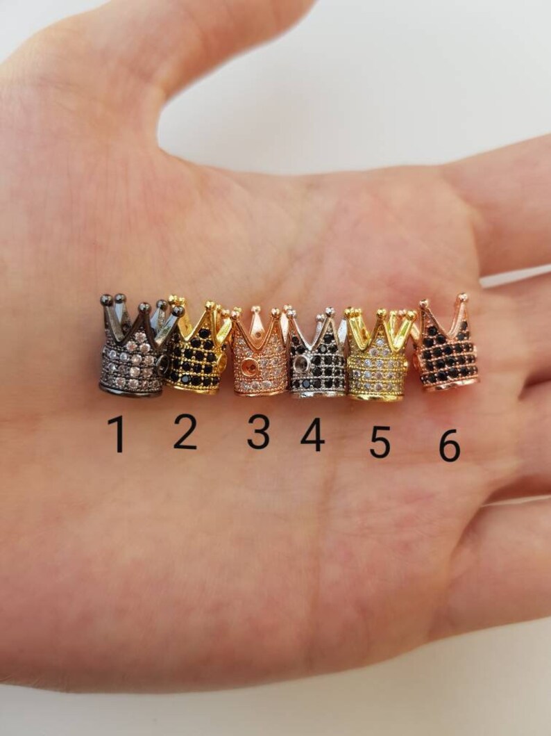 Gold plated micro pave cubic zirconia crown charm 10 mm crown beads crown pave beads crown charm crown beads charm