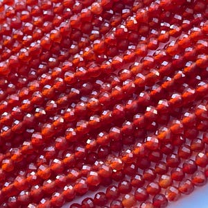 Small Faceted Carnelian beads, Small Gemstone Beads, 2mm, 3mm, 4mm Carnelian beads, 1 strand 15”