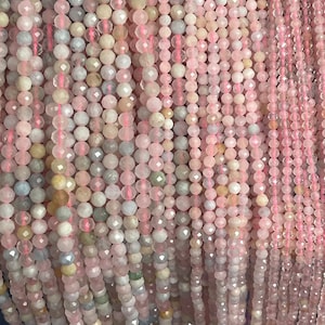 Small Faceted Morganite beads, Small Gemstone Beads, 2mm, 3mm, 4mm Morganite beads, 1 strand 15”