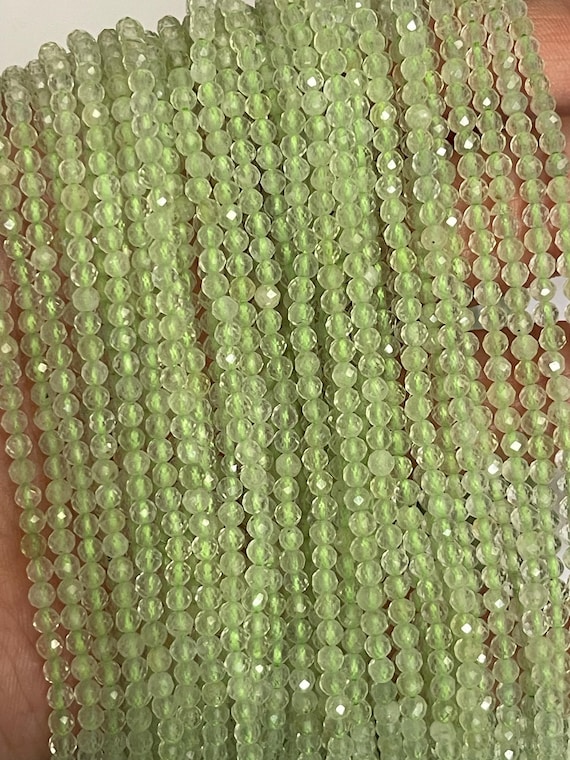 Faceted Prehnite Beads, Small Gemstone beads 1 Strand (15 inch)