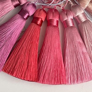 Handmade fine threads tassels, High quality tassels with cord, 8cm silky tassels, Mala tassels, cushion tassels, 8cm rayon silk tassels image 4