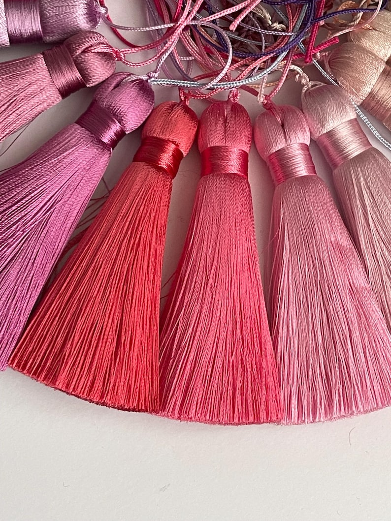 Handmade fine threads tassels, High quality tassels with cord, 8cm silky tassels, Mala tassels, cushion tassels, 8cm rayon silk tassels image 4