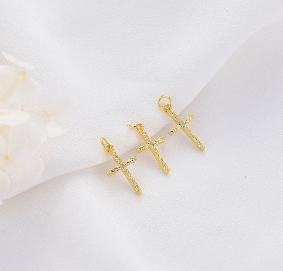 14k Gold Plated Cross Charm: Religious Pendant (11x23mm)
