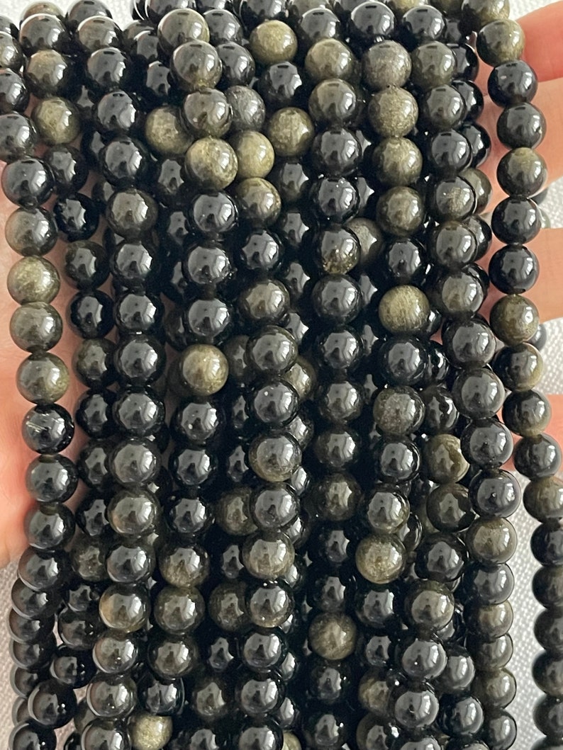 Goldene Obsidianperlen, Perlen, Edelsteinperlen, lose Perlen, Mala-Perlen, 6 mm, 8 mm, 10 mm, 1 Strang 15 Zoll Bild 5