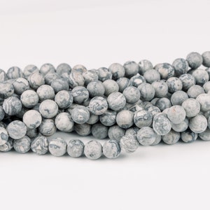 Matte grey Picasso jasper beads, Round beads, Gemstone beads, Mala beads, 6mm 8mm 10mm beads