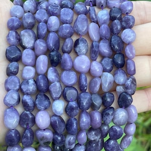 Lepidolite Nugget Beads, Gemstone Nugget beads, Crystal Beads, Big Nugget beads, Lepidolite Beads 1 strand 16”