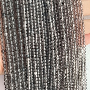 Small Faceted Smoky Quartz beads, Small Gemstone Beads, 2mm, 3mm, 4mm Black Smoky Quartz beads, 1 strand 15”