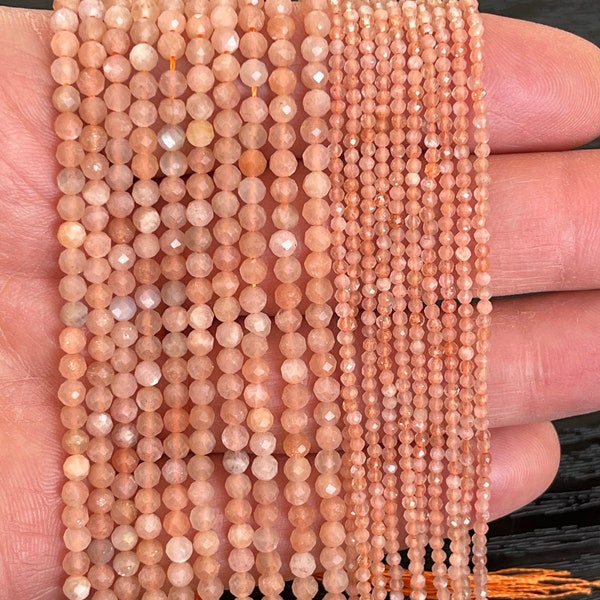 Small Faceted Sunstone beads, Small Gemstone Beads, 2mm, 3mm, 4mm Sunstone beads, 1 strand 15”