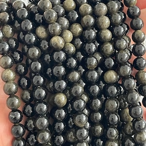 Goldene Obsidianperlen, Perlen, Edelsteinperlen, lose Perlen, Mala-Perlen, 6 mm, 8 mm, 10 mm, 1 Strang 15 Zoll Bild 4