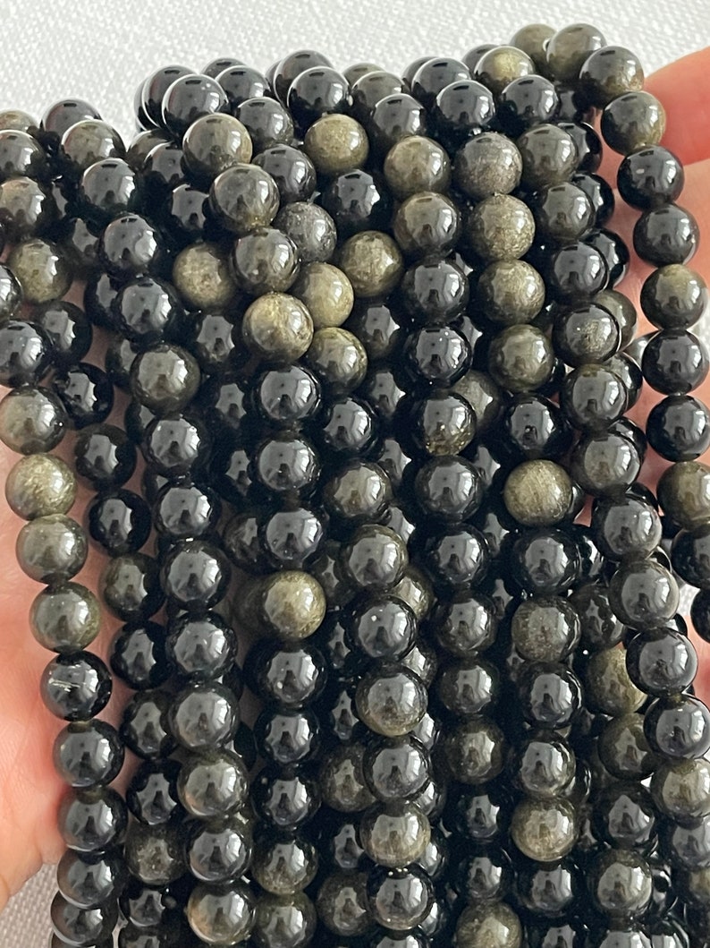 Goldene Obsidianperlen, Perlen, Edelsteinperlen, lose Perlen, Mala-Perlen, 6 mm, 8 mm, 10 mm, 1 Strang 15 Zoll Bild 4