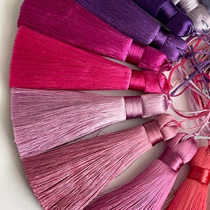 Handmade fine threads tassels, High quality tassels with cord, 8cm silky tassels, Mala tassels, cushion tassels, 8cm rayon silk tassels image 3