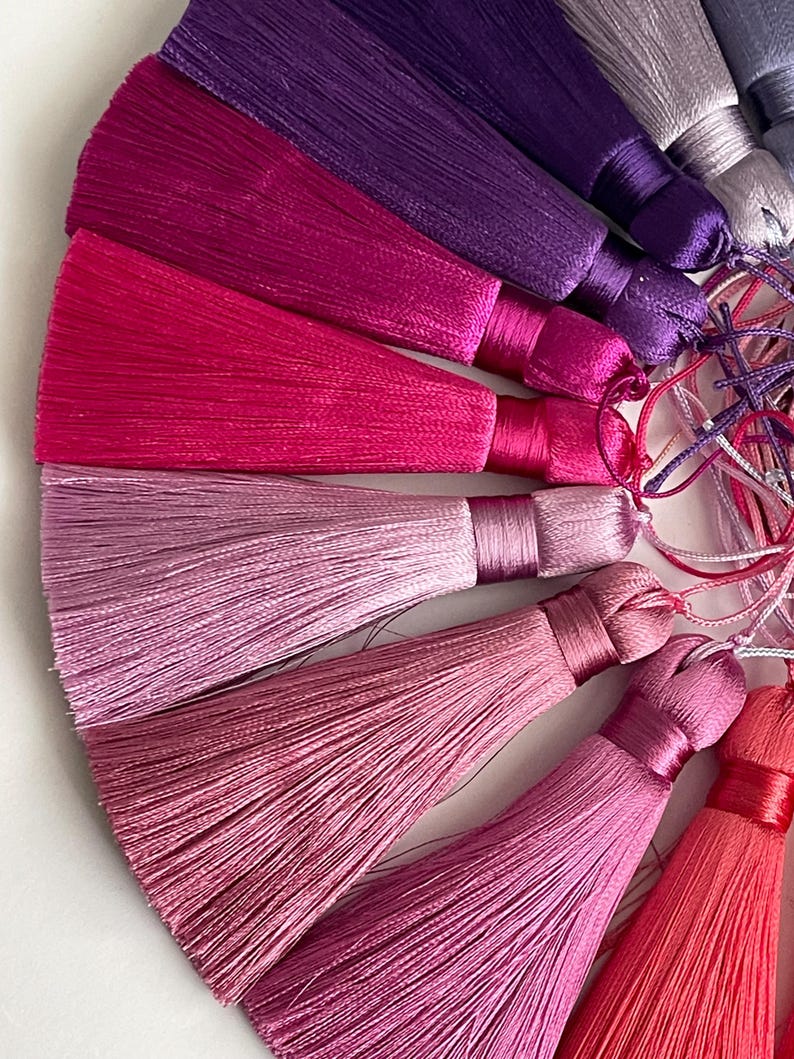 Handmade fine threads tassels, High quality tassels with cord, 8cm silky tassels, Mala tassels, cushion tassels, 8cm rayon silk tassels image 3