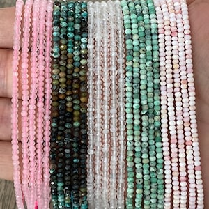 Natural Gemstone 2*3mm Faceted Rondelle Beads, Rondelle Sunstone Beads, Faceted Rose Quartz beads, Rainbow Turquoise Beads, Magnesite Beads,