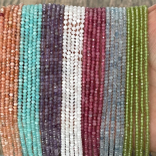 Natural Gemstone 2*3mm Faceted Rondelle Beads, Rondelle Sunstone Beads, Faceted Amazonite Beads, Amethyst Beads, Moonstone Beads,