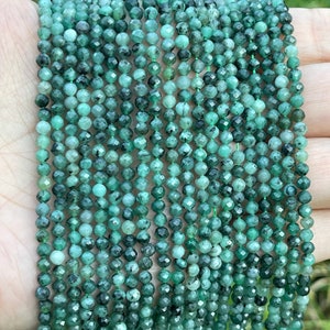 Small Faceted Emerald beads, Small Gemstone Beads, 2mm, 3mm, 4mm Emerald beads, 1 strand 15”