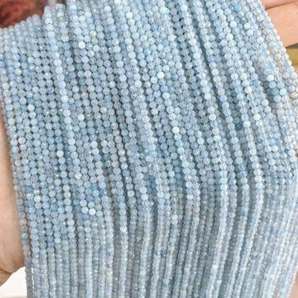 Small Faceted Aquamarine beads, Small Gemstone Beads, 2mm, 3mm, 4mm Aquamarine beads, 1 strand 15”