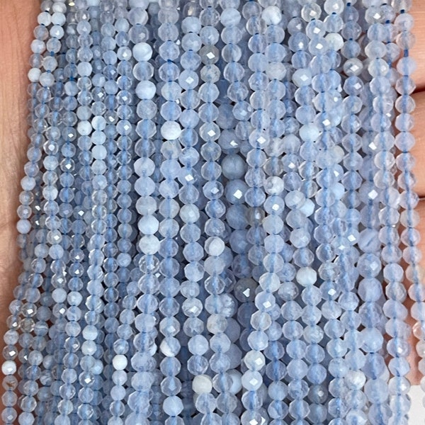 Small Faceted Blue Chalcedony beads, Small Gemstone Beads, 2mm, 3mm, 4mm Blue Chalcedony beads, 1 strand 15”