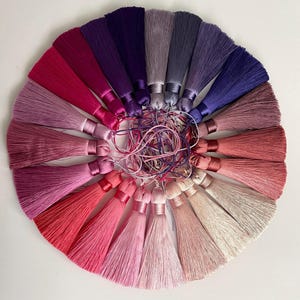 Handmade fine threads tassels, High quality tassels with cord, 8cm silky tassels, Mala tassels, cushion tassels, 8cm rayon silk tassels image 1