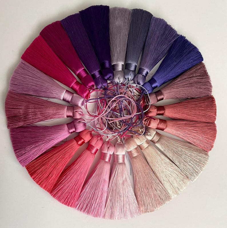 Handmade fine threads tassels, High quality tassels with cord, 8cm silky tassels, Mala tassels, cushion tassels, 8cm rayon silk tassels image 1