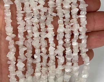 White Jade Chip Beads: 5-8mm Gemstone, 32 Inch Strand