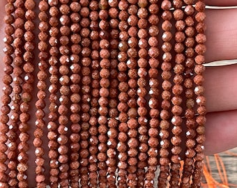 Små fasetterade sandstenspärlor, små ädelstenspärlor, 2 mm, 3 mm, 4 mm sandstenspärlor, 1 sträng 15”