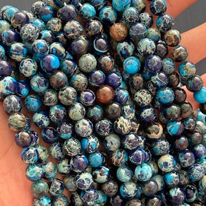 Blue Sea sediment jasper bead, beads, round beads, mala beads, 1 strand 15", 6mm, 8mm