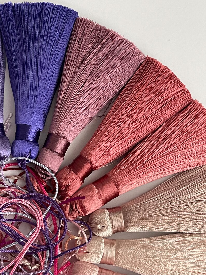 Handmade fine threads tassels, High quality tassels with cord, 8cm silky tassels, Mala tassels, cushion tassels, 8cm rayon silk tassels image 7