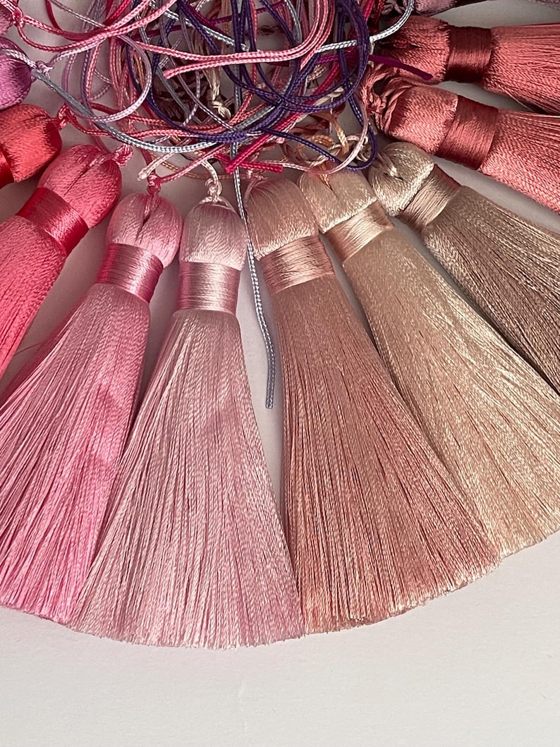 Handmade fine threads tassels, High quality tassels with cord, 8cm silky tassels, Mala tassels, cushion tassels, 8cm rayon silk tassels image 8