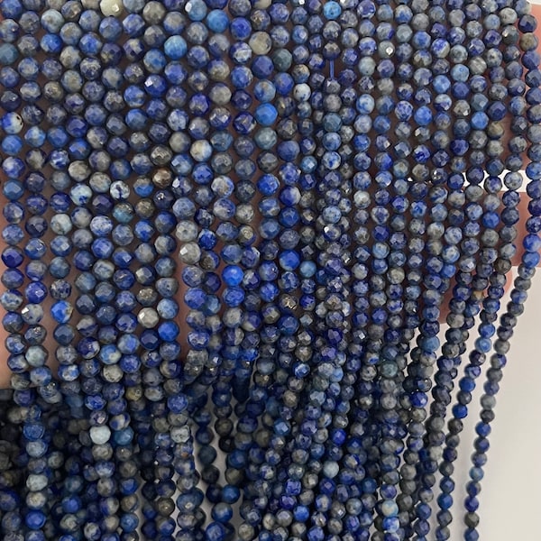 Petites perles de lapis-lazuli à facettes, perles de lapis-lazuli 2 mm, 3 mm, 4 mm 1 fil 15"